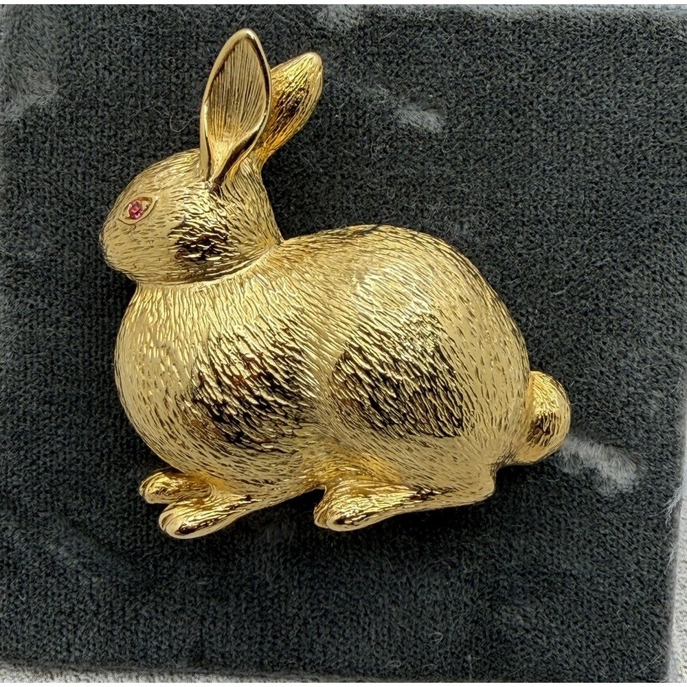 Talbots Bunny Brooch Figural Gold Tone Rabbit Textured Fur 1.25" NOS